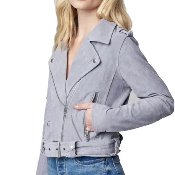 Blank NYC Cloud Grey Suede Leather Moto Biker Jacket Size Medium - Picture 6 of 17